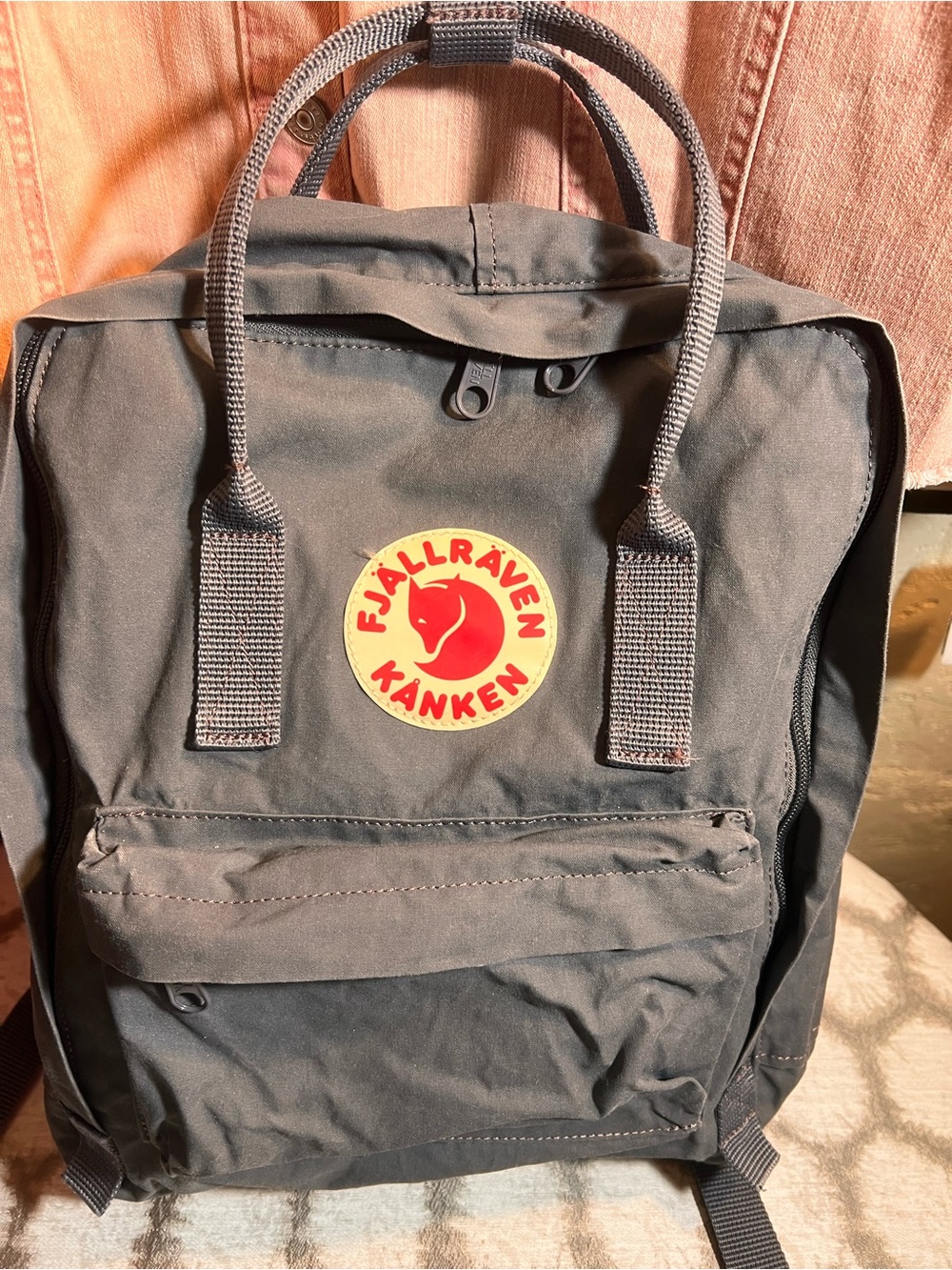 Fjallraven Kanken Backpack in Charcoal with Red Logo